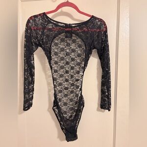 Elegant Black Lace Bodysuit Size Medium
